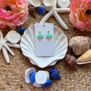 Hand Crafted Green and White Earrings